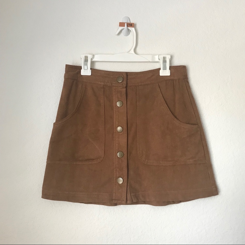 Brandy Melville Tan Brown Suede Button Up Skirt S